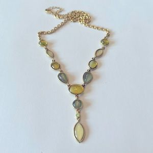 Trifari Shades of Green Beaded & Rhinestone Y-Drop Choker Necklace